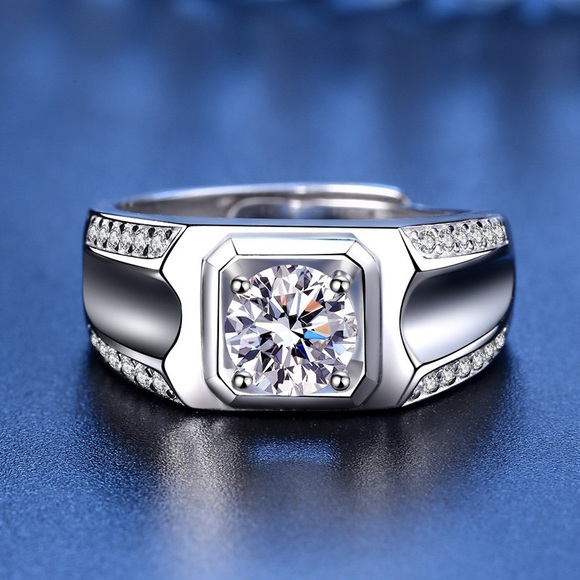 Certified 1ct. t.w.Color Grade D Moissanite Diamond Double Row Mens Ring